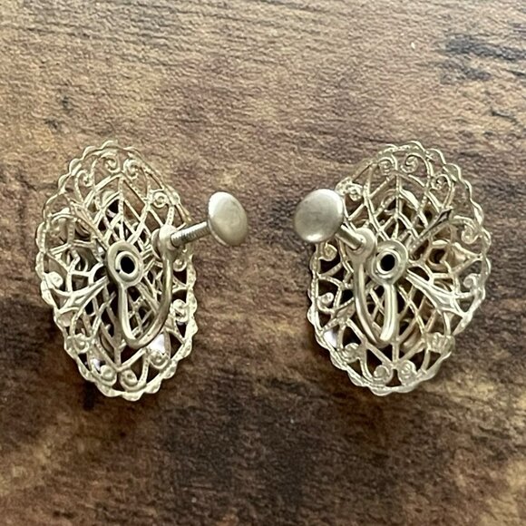 Vintage Dragon Breath Rhinestone Earrings Gold Tone Filigree Screwback Art Glass - Picture 7 of 15